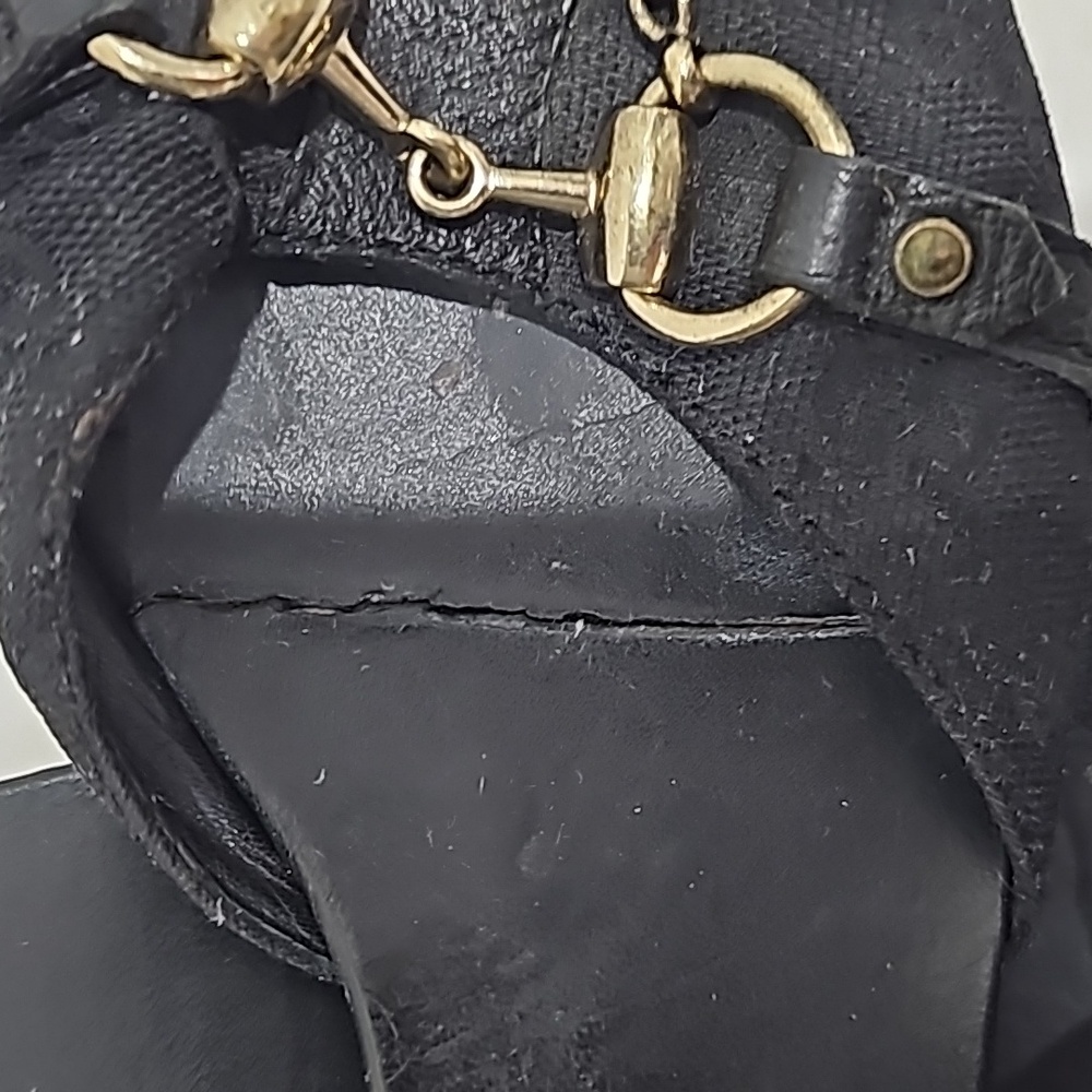 Gucci Black Canvas with  Green Leather Horsebit Slide Sandals Size 9B - Picture 8 of 8